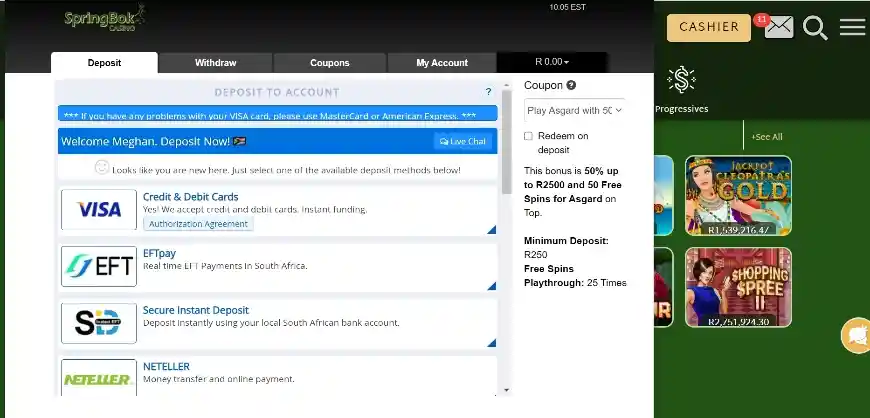 Springbok casino deposit