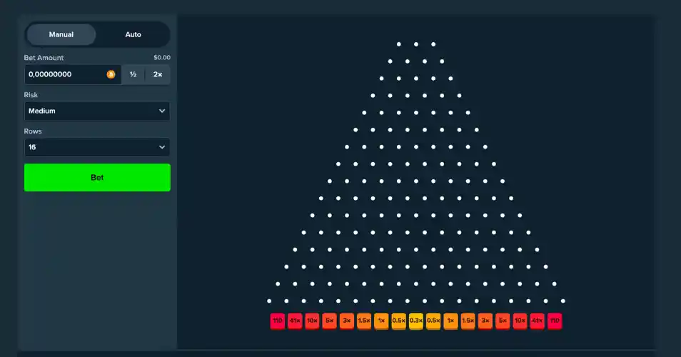 Screenshot of Plinko gambling game