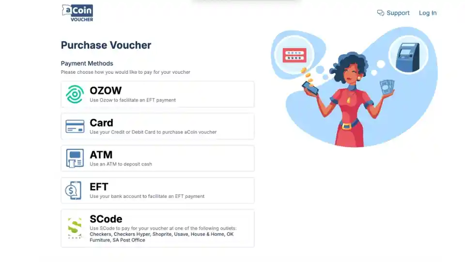 Payment options for buying an aCoin Voucher