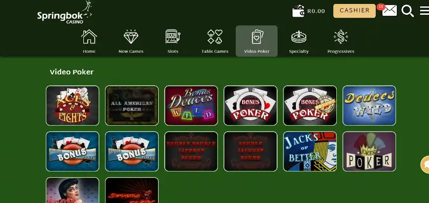 springbok casino video poker